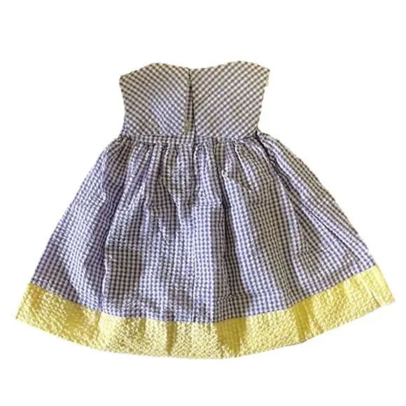 Vintage Cotton Toddler Dress Yellow Purple Floral Gingham Peter Pan Collar NEW - Picture 4 of 6